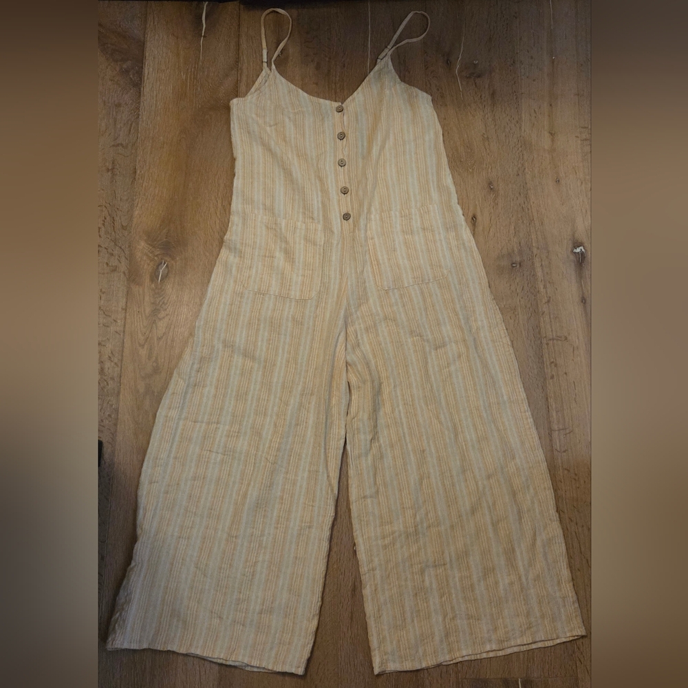NWOT Lavender Sketch Wide Leg Sleeveless Peach White Stripe Jumpsuit Pockets L